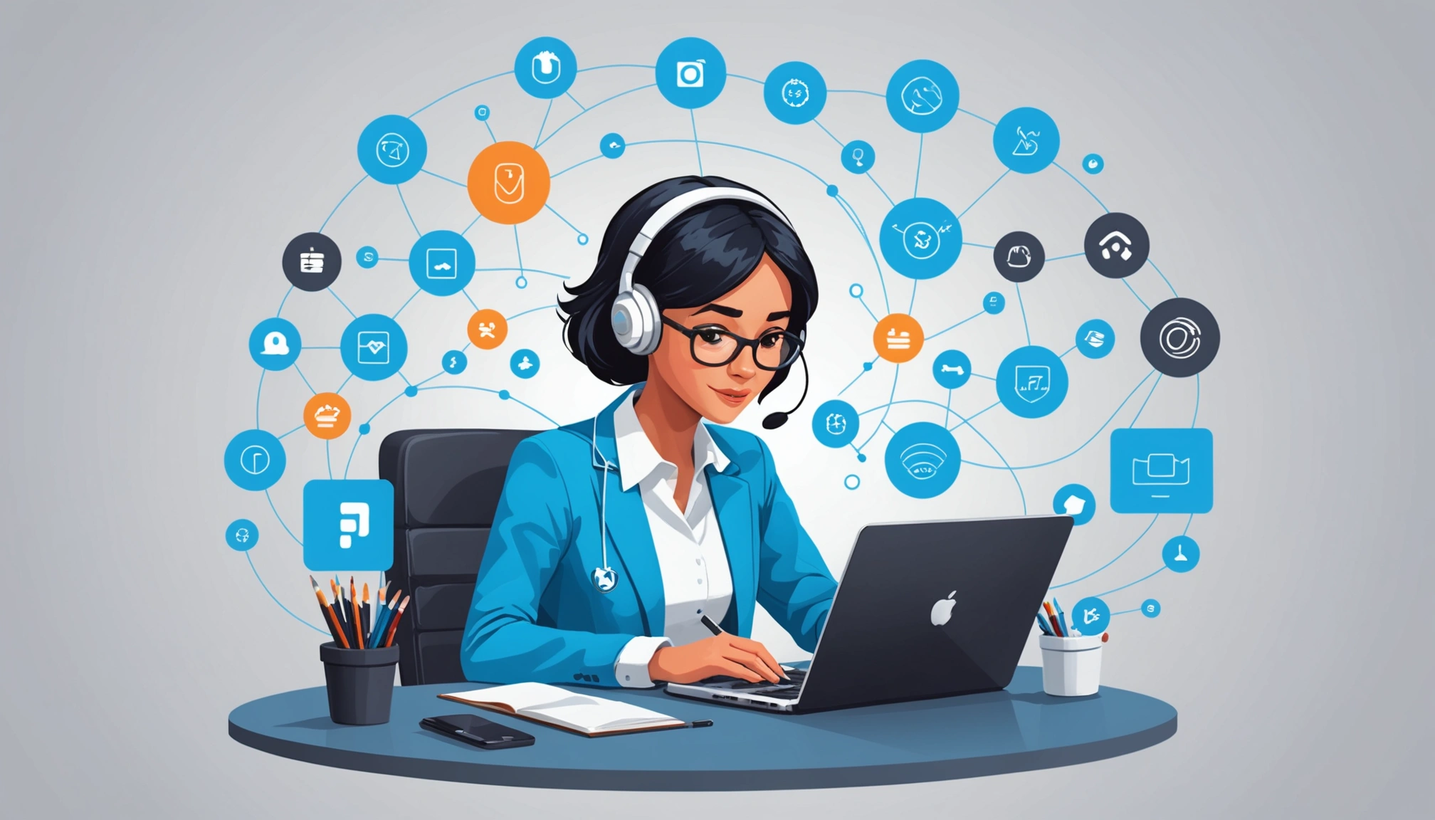 SignalHire: Is the Phone Number Data Accurate?, Digital art, technology concept, abstract, clean lines, minimalist, corporate blue and white, data visualization, glowing nodes, wordpress, php, html, css