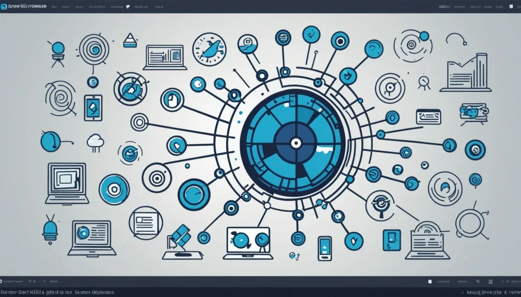 Harte Hanks: Old School Data vs AI Extraction, Digital art, technology concept, abstract, clean lines, minimalist, corporate blue and white, data visualization, glowing nodes, wordpress, php, html, css