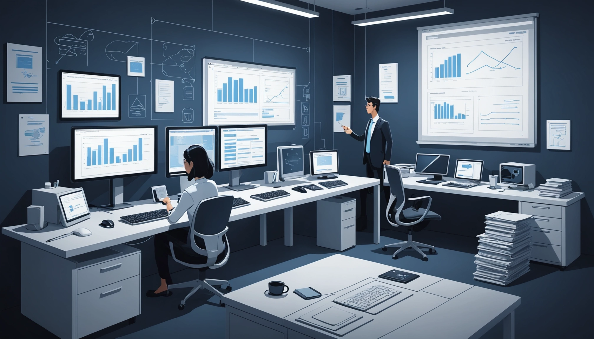 Alesco Data: Buying Lists vs Building Them, Digital art, technology concept, abstract, clean lines, minimalist, corporate blue and white, data visualization, glowing nodes, wordpress, php, html, css