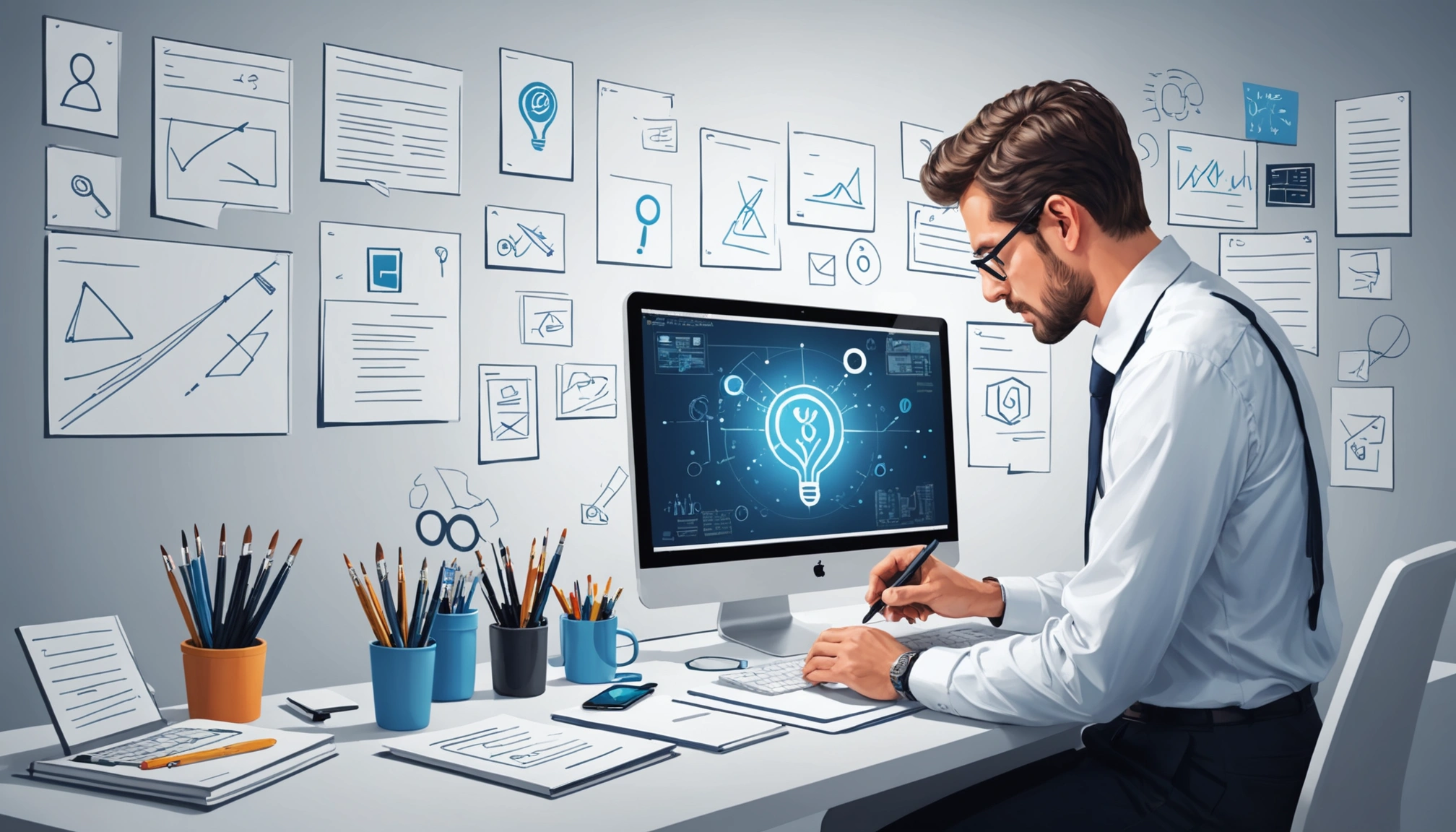 MedicoReach: Extracting Doctors vs Buying Lists, Digital art, technology concept, abstract, clean lines, minimalist, corporate blue and white, data visualization, glowing nodes, wordpress, php, html, css