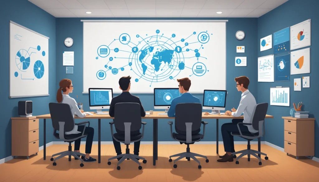 Education Data: Finding University Admins, Digital art, technology concept, abstract, clean lines, minimalist, corporate blue and white, data visualization, glowing nodes, wordpress, php, html, css