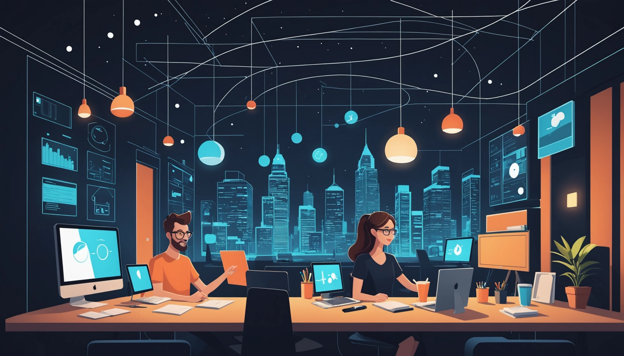 Hospitality Data: Finding Hotel GMs, Digital art, technology concept, abstract, clean lines, minimalist, corporate blue and white, data visualization, glowing nodes, wordpress, php, html, css