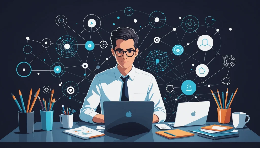 How to Find SaaS Foundersʼ Emails, Digital art, technology concept, abstract, clean lines, minimalist, corporate blue and white, data visualization, glowing nodes, wordpress, php, html, css