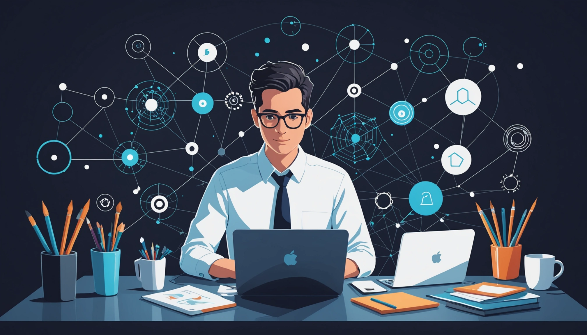 How to Find SaaS Foundersʼ Emails, Digital art, technology concept, abstract, clean lines, minimalist, corporate blue and white, data visualization, glowing nodes, wordpress, php, html, css