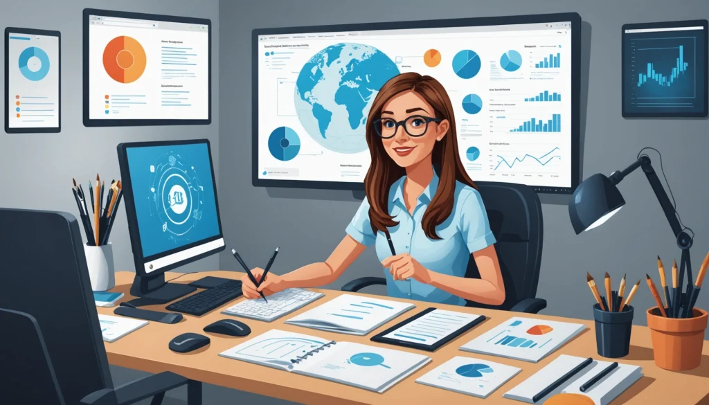 Finding Marketing Managers for SEO Agencies, Digital art, technology concept, abstract, clean lines, minimalist, corporate blue and white, data visualization, glowing nodes, wordpress, php, html, css