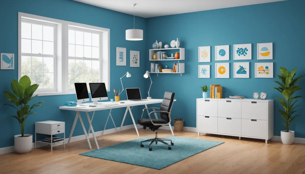 Finding Interior Designers for Furniture Brands, Digital art, technology concept, abstract, clean lines, minimalist, corporate blue and white, data visualization, glowing nodes, wordpress, php, html, css