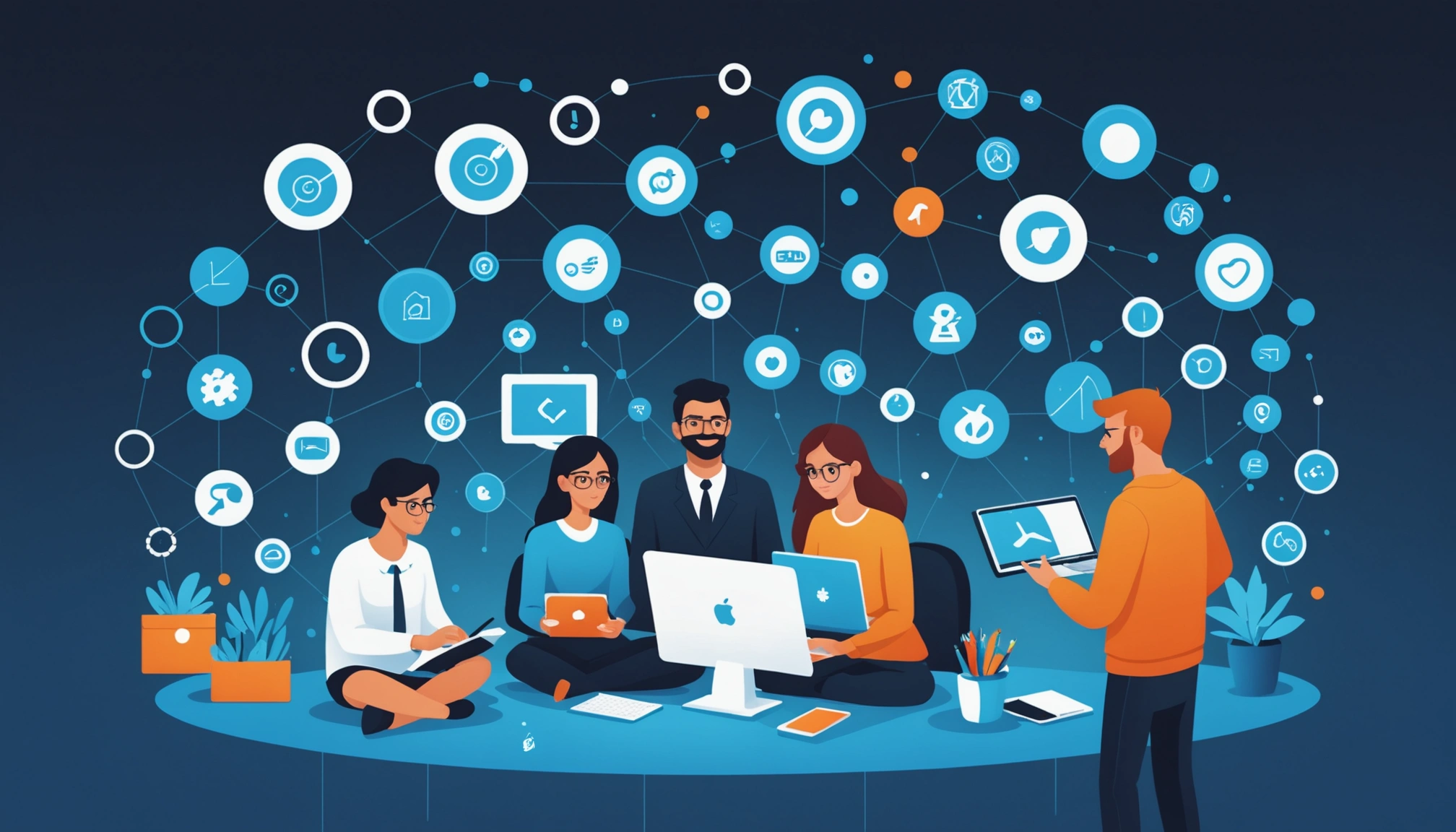 Finding Leads from Yelp, Digital art, technology concept, abstract, clean lines, minimalist, corporate blue and white, data visualization, glowing nodes, wordpress, php, html, css