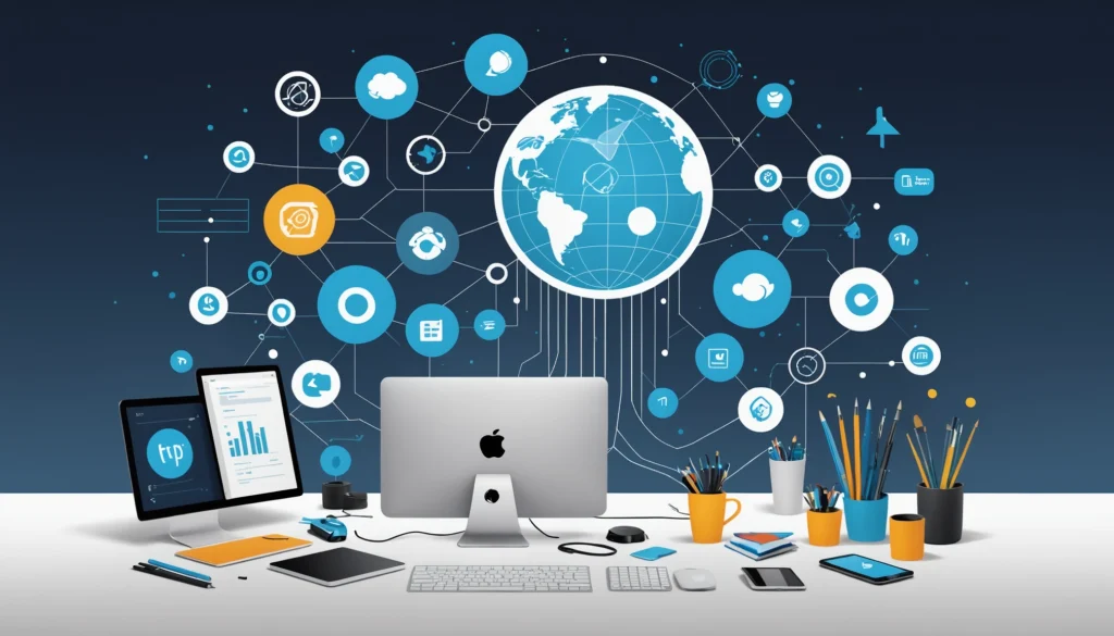 Finding Leads from Stack Overflow, Digital art, technology concept, abstract, clean lines, minimalist, corporate blue and white, data visualization, glowing nodes, wordpress, php, html, css
