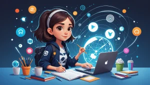 Finding Leads from TikTok, Digital art, technology concept, abstract, clean lines, minimalist, corporate blue and white, data visualization, glowing nodes, wordpress, php, html, css