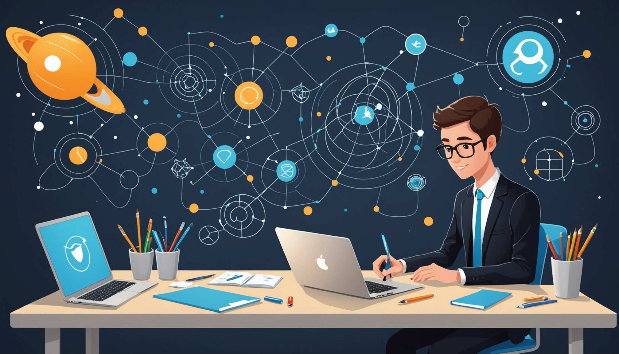 Pros and Cons of ContactOut for Recruiters, Digital art, technology concept, abstract, clean lines, minimalist, corporate blue and white, data visualization, glowing nodes, wordpress, php, html, css