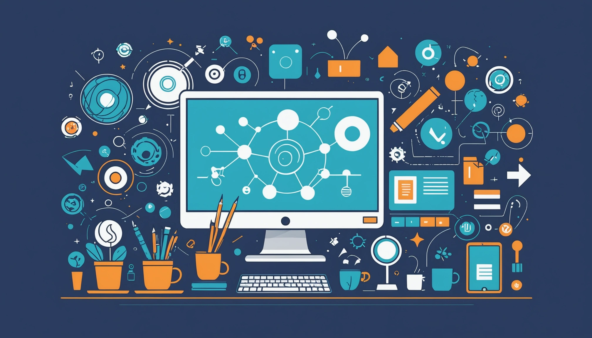 Pros and Cons of Building Your Own Web Scraper, Digital art, technology concept, abstract, clean lines, minimalist, corporate blue and white, data visualization, glowing nodes, wordpress, php, html, css