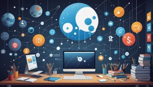 The Hidden Disadvantage of ʼAll-in-Oneʼ Sales Platforms, Digital art, technology concept, abstract, clean lines, minimalist, corporate blue and white, data visualization, glowing nodes, wordpress, php, html, css