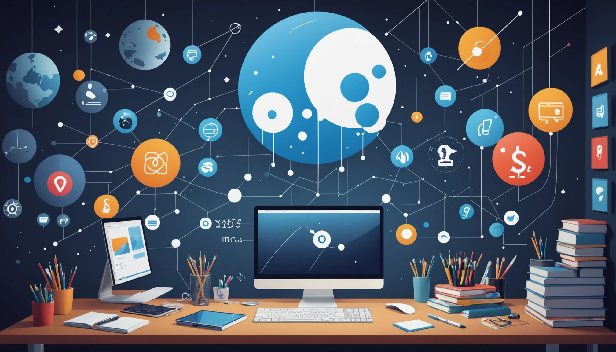 The Hidden Disadvantage of ʼAll-in-Oneʼ Sales Platforms, Digital art, technology concept, abstract, clean lines, minimalist, corporate blue and white, data visualization, glowing nodes, wordpress, php, html, css