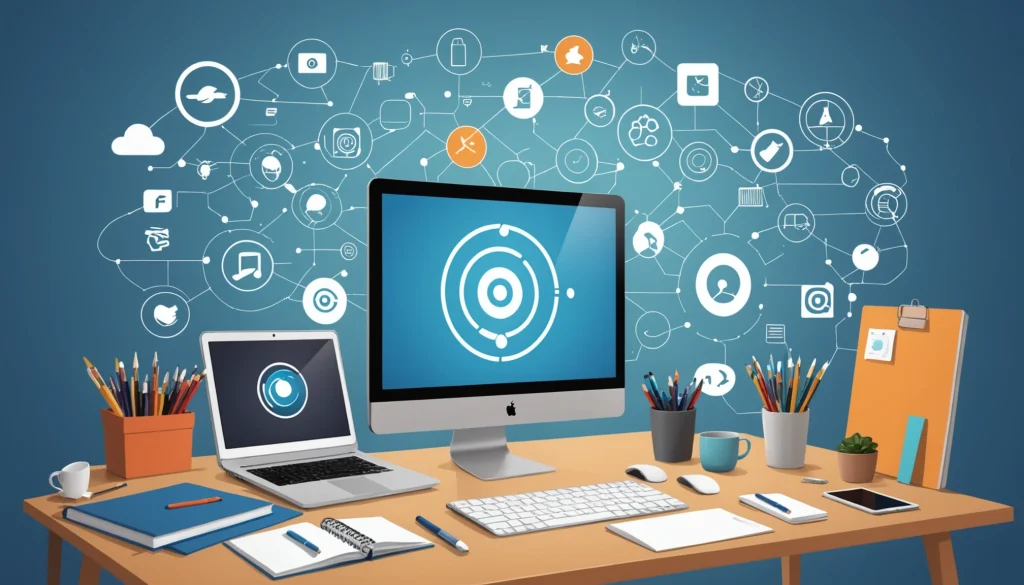 Pros and Cons of Hiring a Lead Gen Agency, Digital art, technology concept, abstract, clean lines, minimalist, corporate blue and white, data visualization, glowing nodes, wordpress, php, html, css