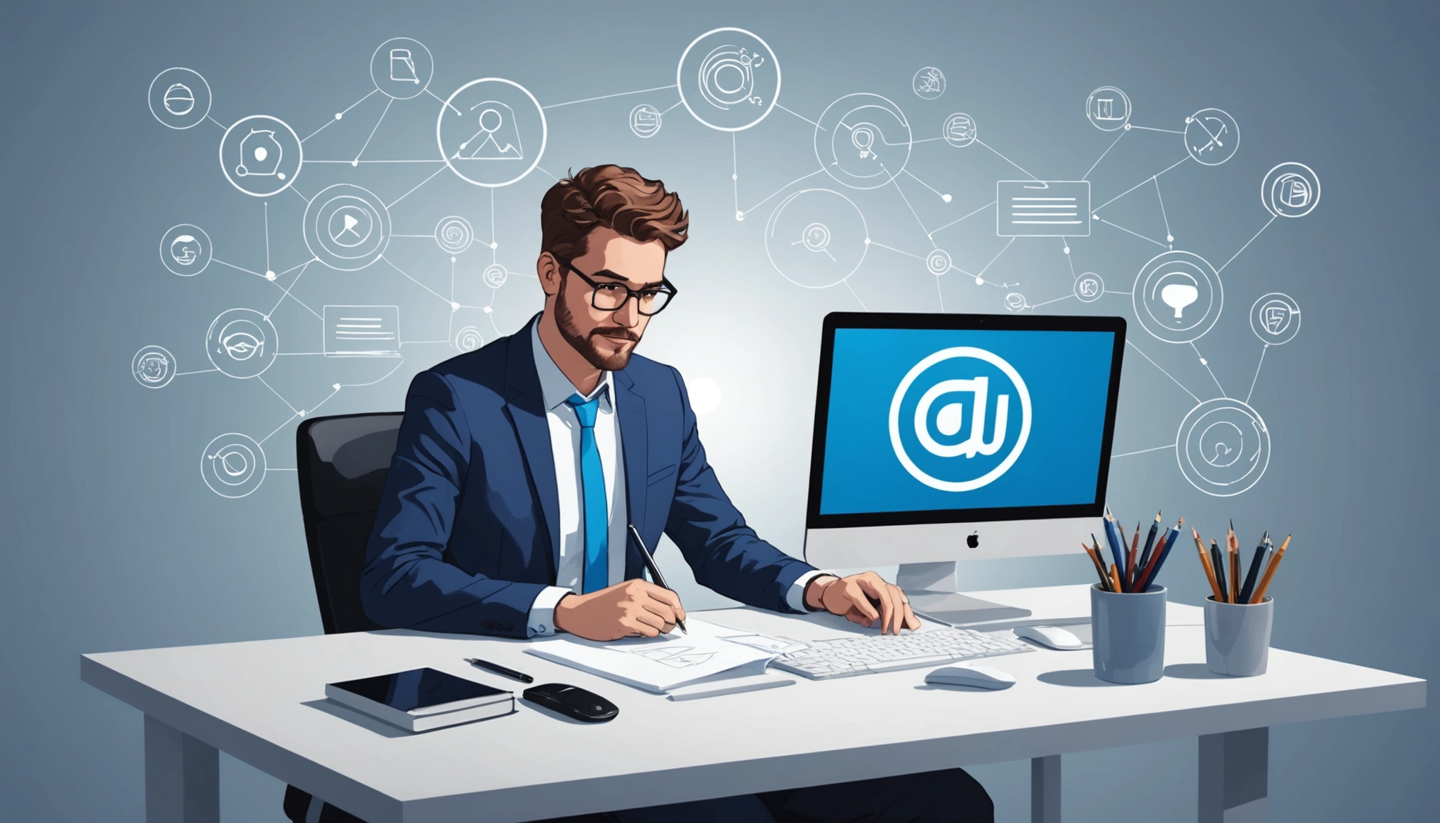 The Disadvantages of Relying Solely on LinkedIn Data, Digital art, technology concept, abstract, clean lines, minimalist, corporate blue and white, data visualization, glowing nodes, wordpress, php, html, css