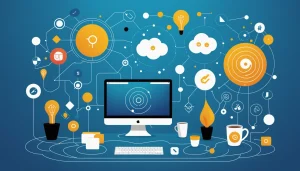 The Pros and Cons of Intent Data vs Contact Data, Digital art, technology concept, abstract, clean lines, minimalist, corporate blue and white, data visualization, glowing nodes, wordpress, php, html, css