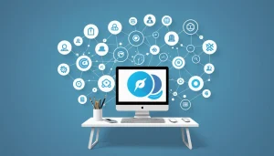 Advantages and Disadvantages of Reply.io Data, Digital art, technology concept, abstract, clean lines, minimalist, corporate blue and white, data visualization, glowing nodes, wordpress, php, html, css