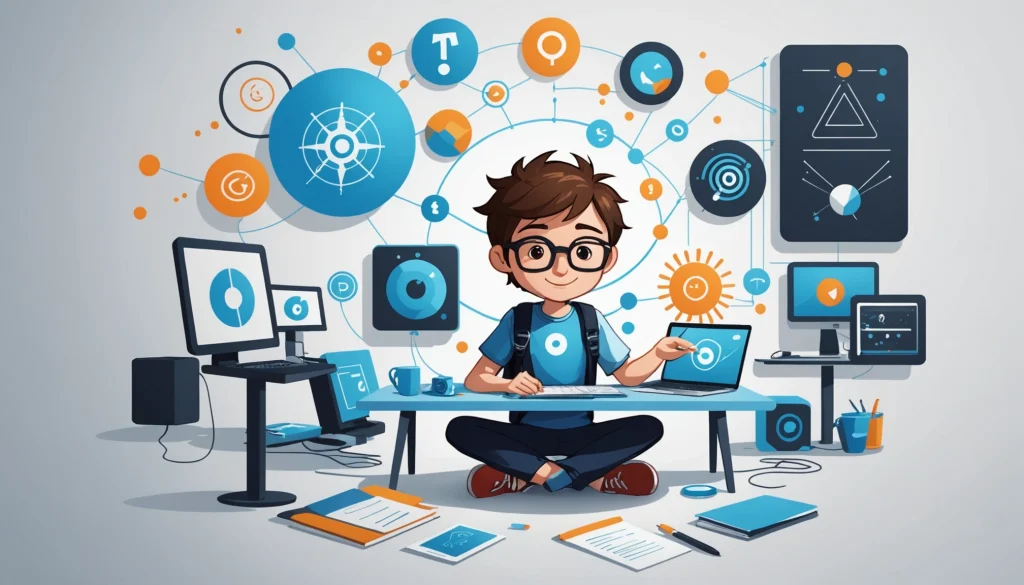 The Pros and Cons of Using Wiza, Digital art, technology concept, abstract, clean lines, minimalist, corporate blue and white, data visualization, glowing nodes, wordpress, php, html, css