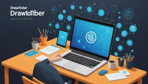 Pros and Cons of Datanyze for Tech Sales, Digital art, technology concept, abstract, clean lines, minimalist, corporate blue and white, data visualization, glowing nodes, wordpress, php, html, css