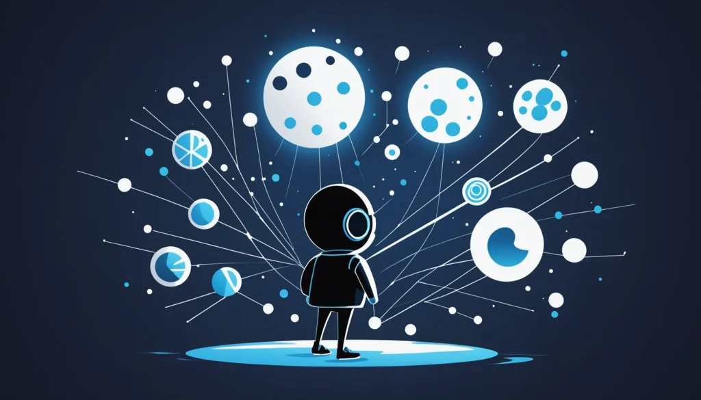 Advantages and Disadvantages of Vainu, Digital art, technology concept, abstract, clean lines, minimalist, corporate blue and white, data visualization, glowing nodes, wordpress, php, html, css