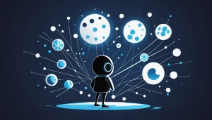 Advantages and Disadvantages of Vainu, Digital art, technology concept, abstract, clean lines, minimalist, corporate blue and white, data visualization, glowing nodes, wordpress, php, html, css