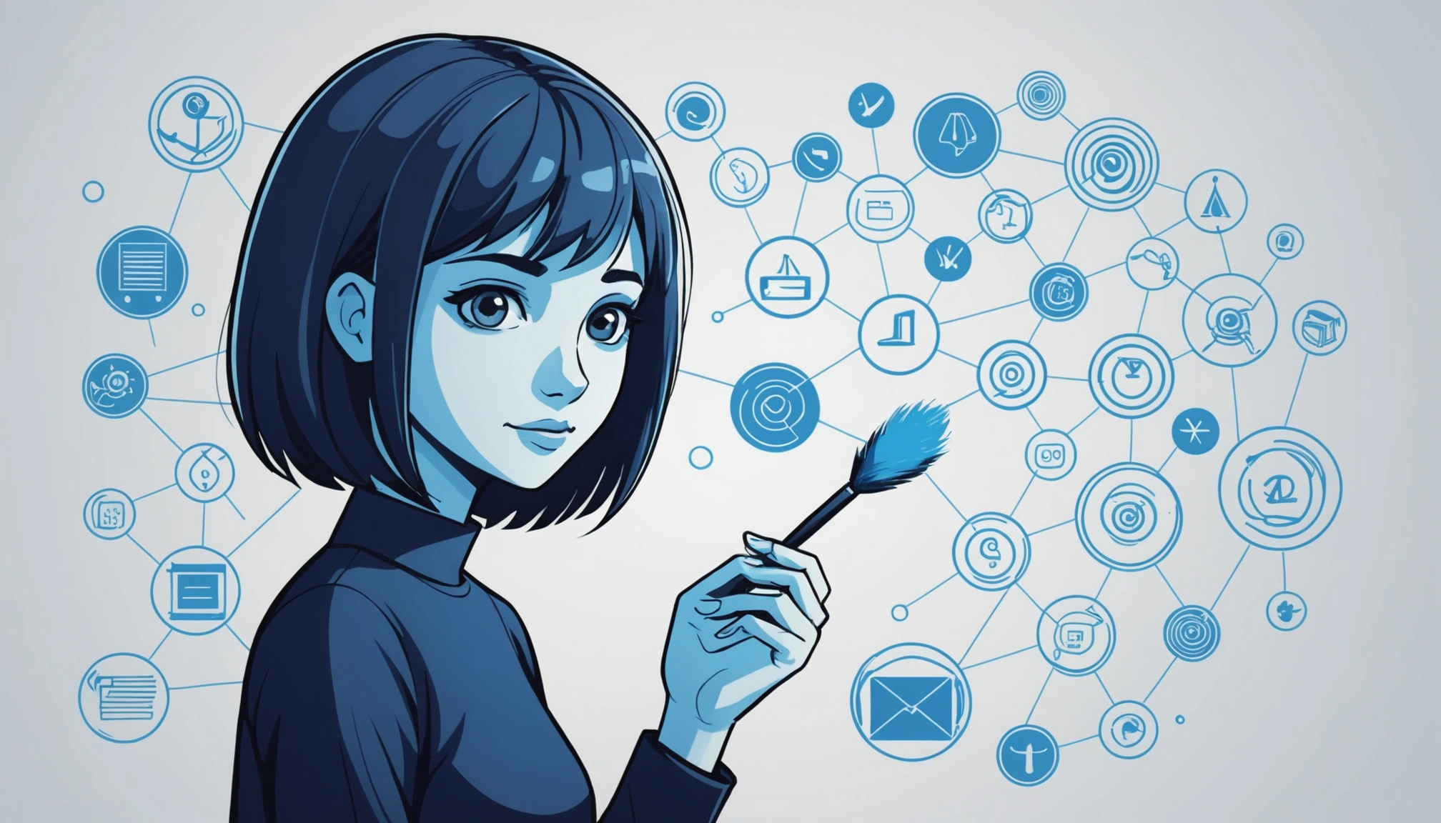 Advantages and Disadvantages of Mailshake Data, Digital art, technology concept, abstract, clean lines, minimalist, corporate blue and white, data visualization, glowing nodes, wordpress, php, html, css