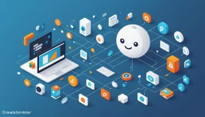 Advantages and Disadvantages of Pipedrive for Leads, Digital art, technology concept, abstract, clean lines, minimalist, corporate blue and white, data visualization, glowing nodes, wordpress, php, html, css