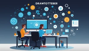 Advantages and Disadvantages of Outreach.io, Digital art, technology concept, abstract, clean lines, minimalist, corporate blue and white, data visualization, glowing nodes, wordpress, php, html, css