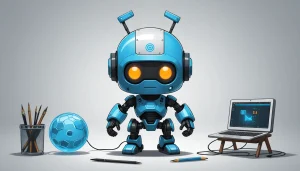 Pros and Cons of Growbots, Digital art, technology concept, abstract, clean lines, minimalist, corporate blue and white, data visualization, glowing nodes, wordpress, php, html, css