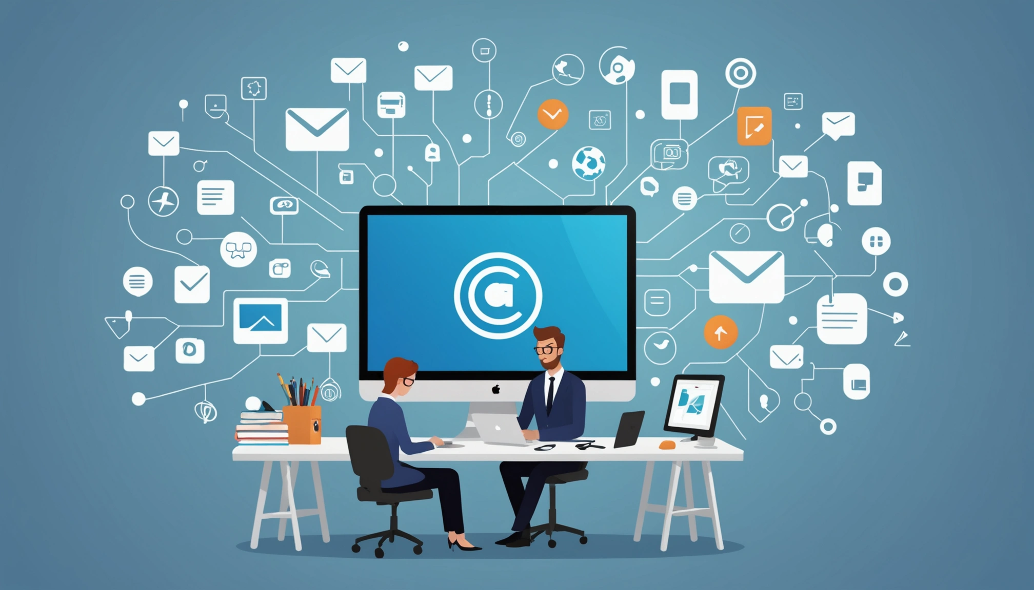 The Disadvantages of ʼEstimatedʼ Emails in Databases, Digital art, technology concept, abstract, clean lines, minimalist, corporate blue and white, data visualization, glowing nodes, wordpress, php, html, css