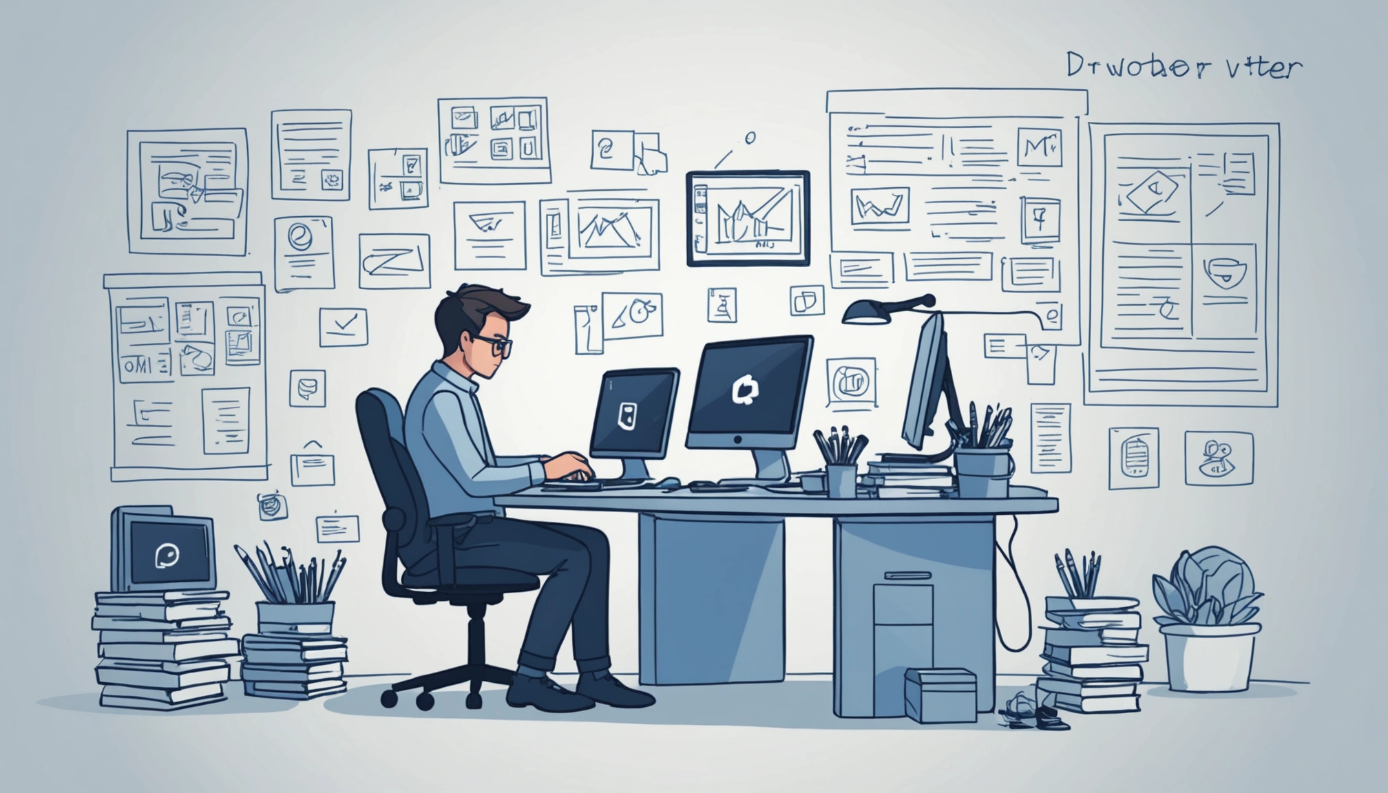 Why EfficientPIM Scrapes Where Databases Canʼt Go, Digital art, technology concept, abstract, clean lines, minimalist, corporate blue and white, data visualization, glowing nodes, wordpress, php, html, css