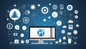 Pros and Cons of Metadata.io, Digital art, technology concept, abstract, clean lines, minimalist, corporate blue and white, data visualization, glowing nodes, wordpress, php, html, css