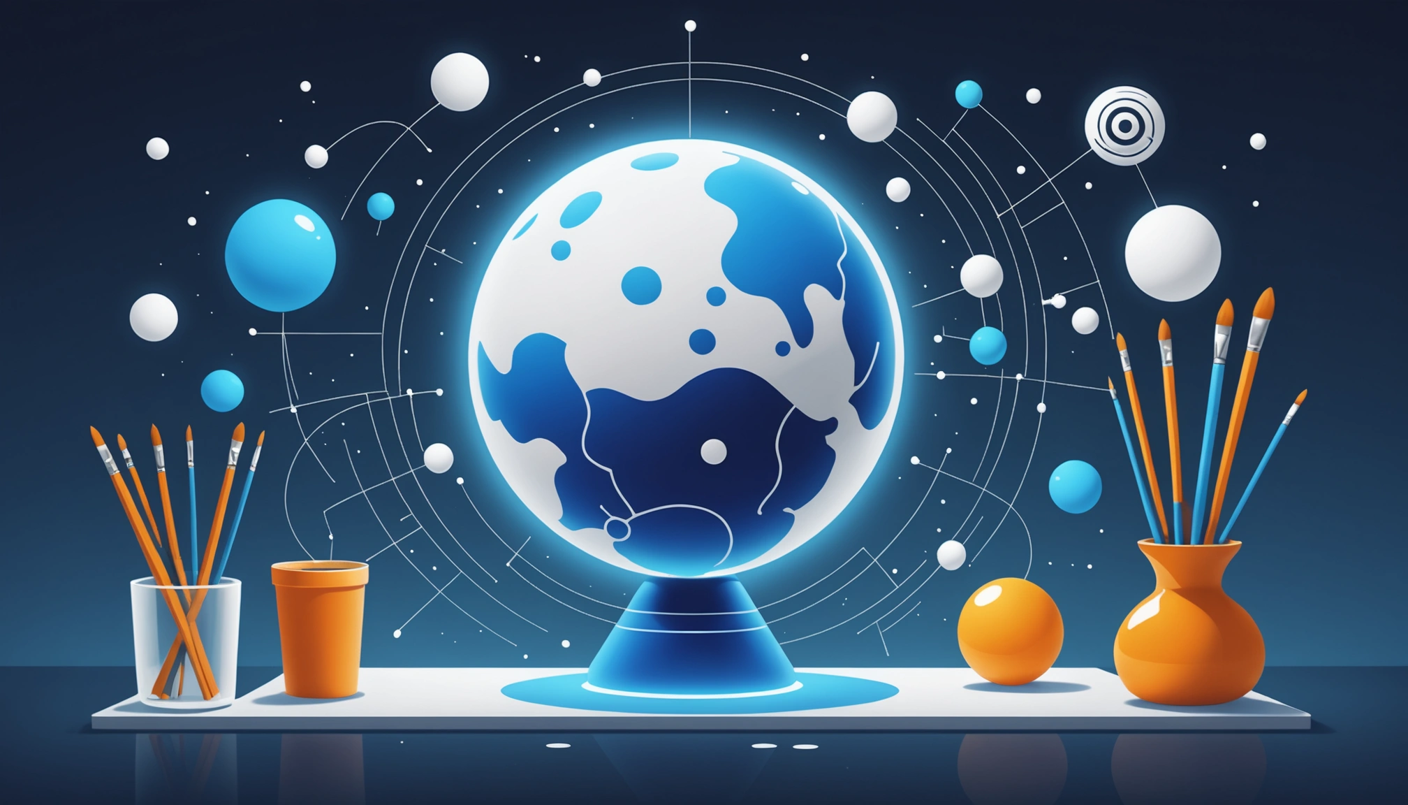 Advantages and Disadvantages of Bombora, Digital art, technology concept, abstract, clean lines, minimalist, corporate blue and white, data visualization, glowing nodes, wordpress, php, html, css