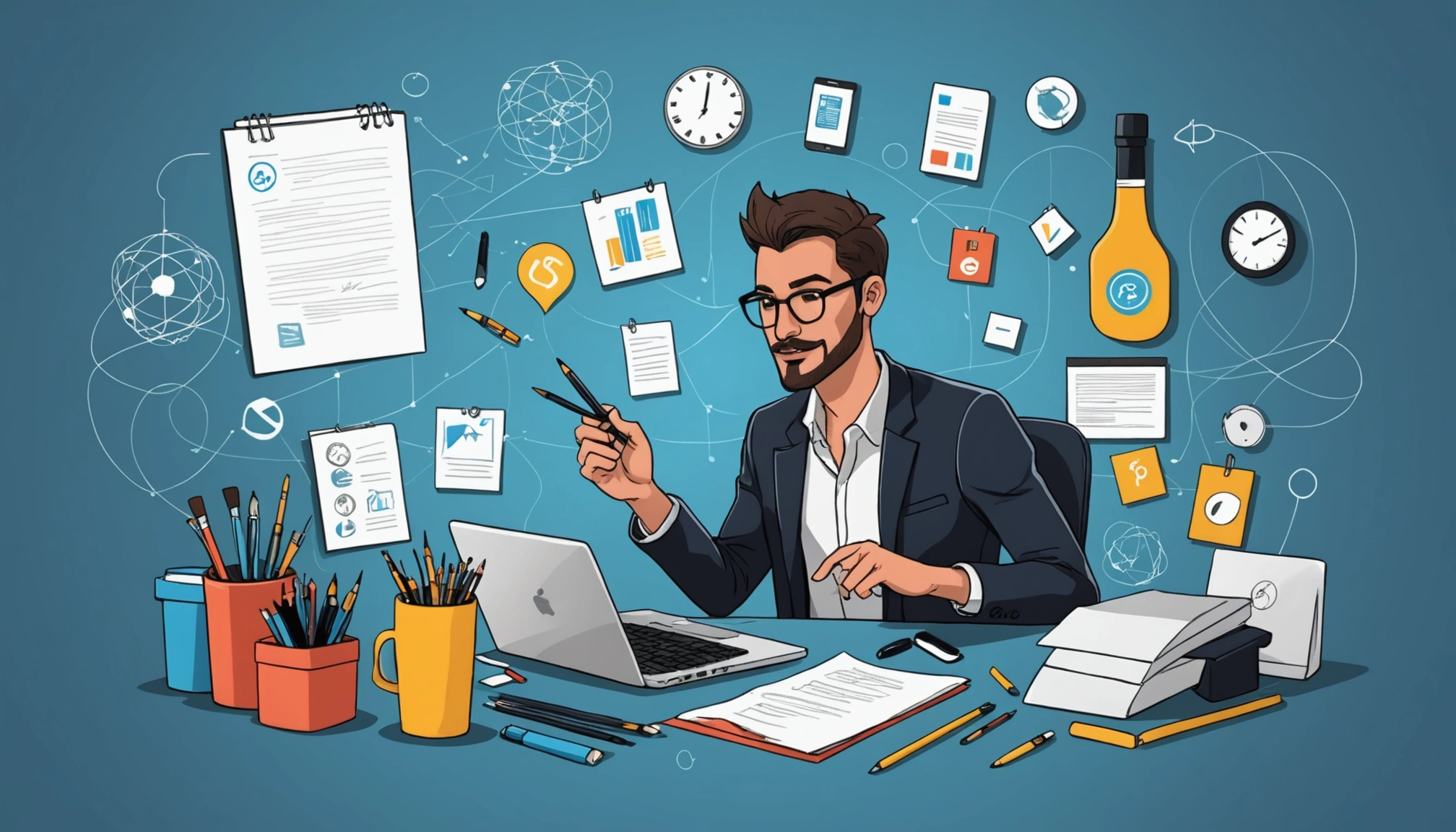 The Pros and Cons of Harte Hanks, Digital art, technology concept, abstract, clean lines, minimalist, corporate blue and white, data visualization, glowing nodes, wordpress, php, html, css