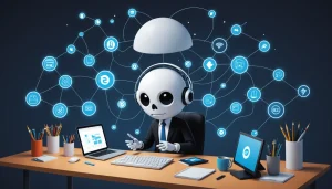 The Disadvantages of Using Aggregator Sites, Digital art, technology concept, abstract, clean lines, minimalist, corporate blue and white, data visualization, glowing nodes, wordpress, php, html, css