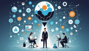 Pros and Cons of DataAxle, Digital art, technology concept, abstract, clean lines, minimalist, corporate blue and white, data visualization, glowing nodes, wordpress, php, html, css