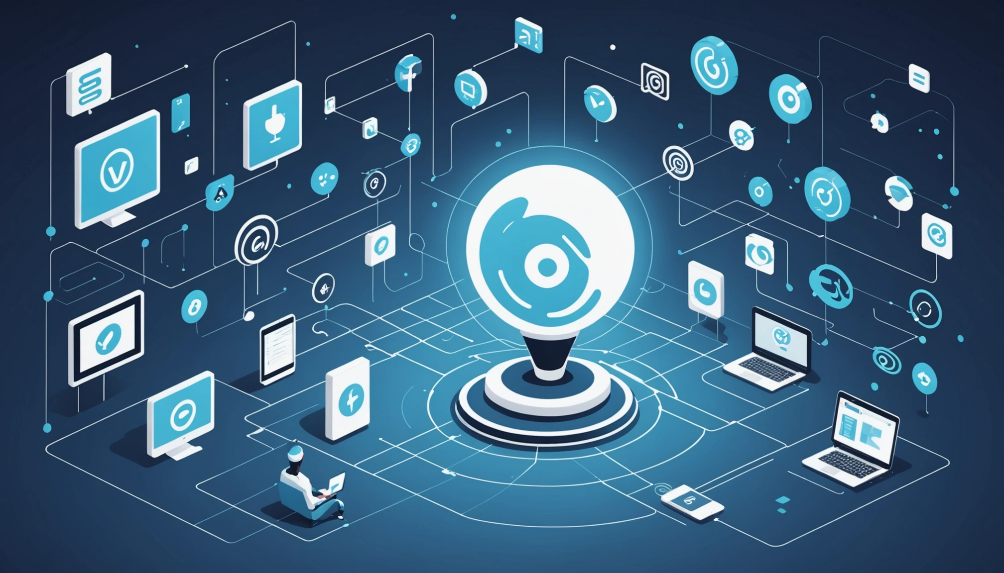 Advantages and Disadvantages of Thomson Data, Digital art, technology concept, abstract, clean lines, minimalist, corporate blue and white, data visualization, glowing nodes, wordpress, php, html, css