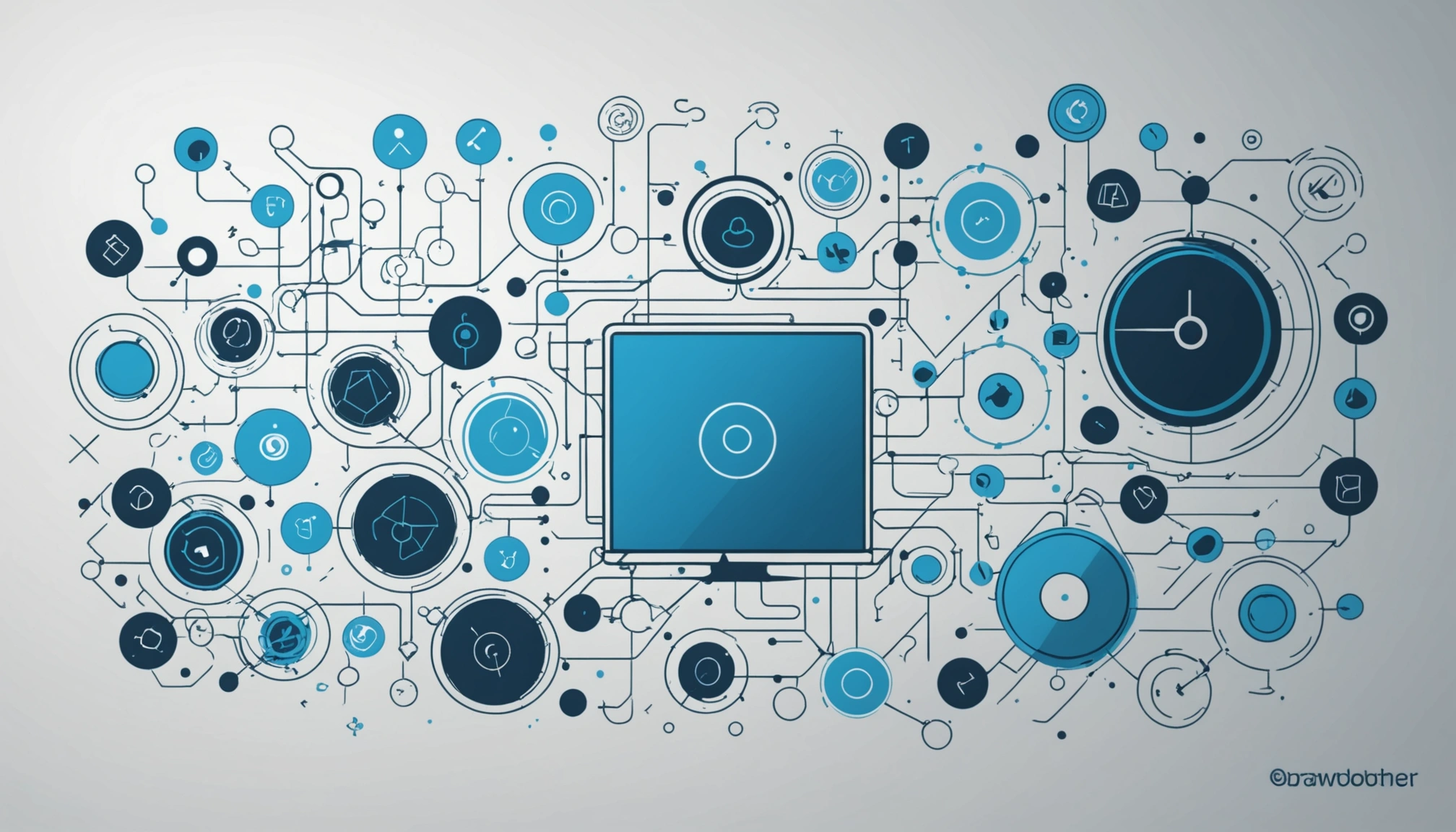 The Pros and Cons of AverickMedia, Digital art, technology concept, abstract, clean lines, minimalist, corporate blue and white, data visualization, glowing nodes, wordpress, php, html, css