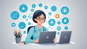 Why Static Databases Are Inaccurate for Healthcare, Digital art, technology concept, abstract, clean lines, minimalist, corporate blue and white, data visualization, glowing nodes, wordpress, php, html, css