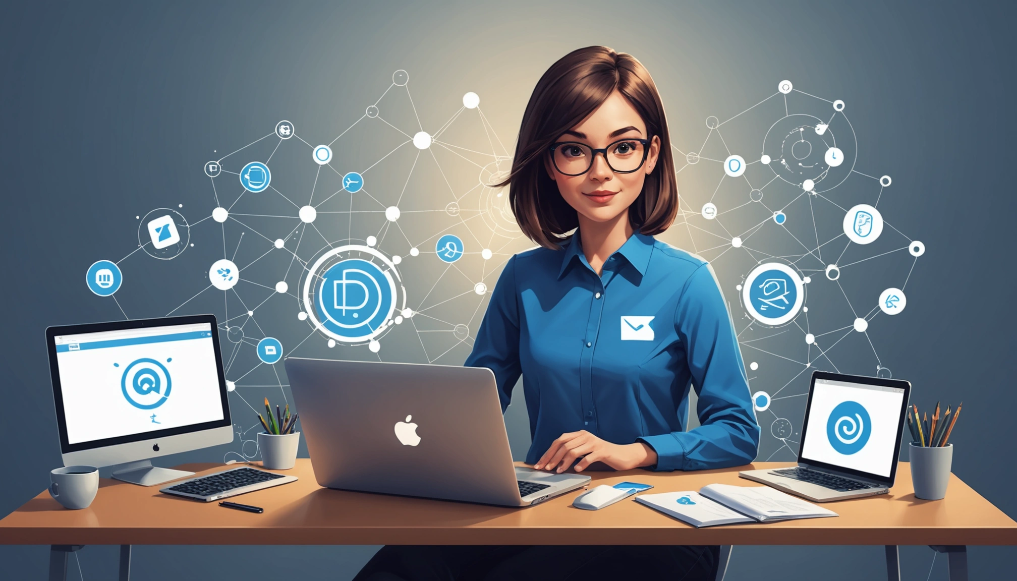 Pros and Cons of Extracting Emails from PDF, Digital art, technology concept, abstract, clean lines, minimalist, corporate blue and white, data visualization, glowing nodes, wordpress, php, html, css