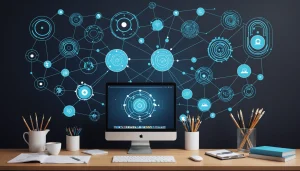 Why EfficientPIM is the Future of Lead Gen, Digital art, technology concept, abstract, clean lines, minimalist, corporate blue and white, data visualization, glowing nodes, wordpress, php, html, css