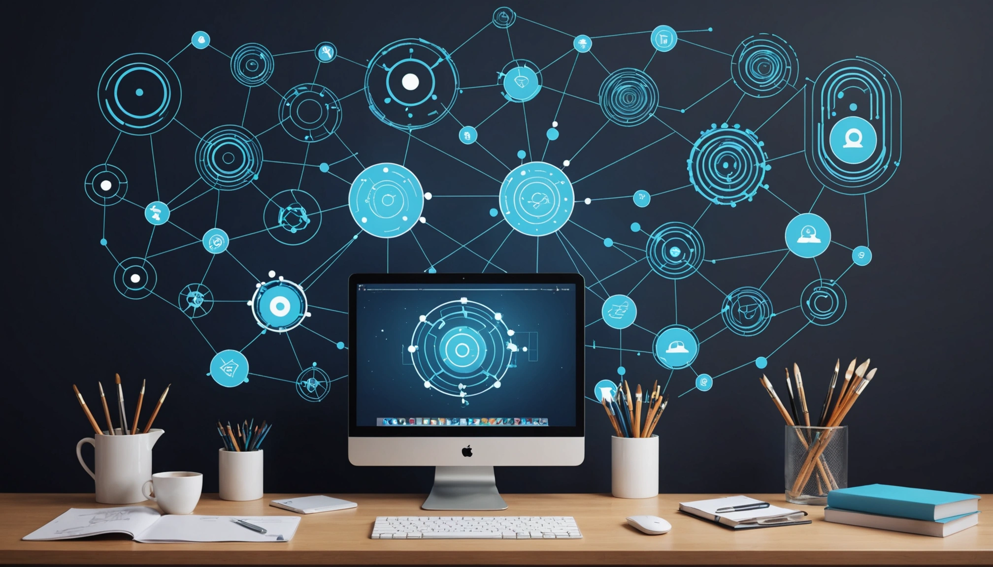 Why EfficientPIM is the Future of Lead Gen, Digital art, technology concept, abstract, clean lines, minimalist, corporate blue and white, data visualization, glowing nodes, wordpress, php, html, css