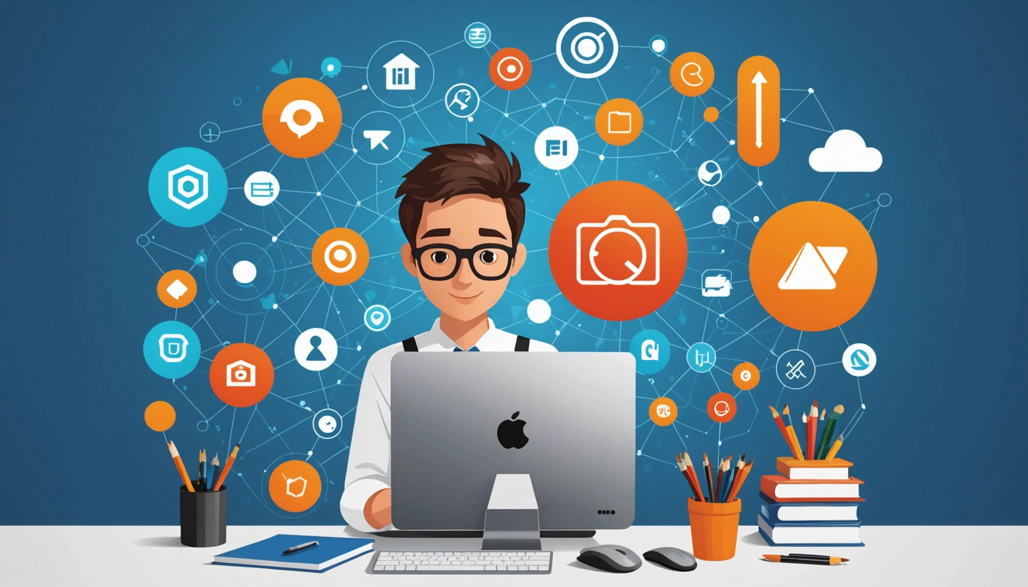 The Pros and Cons of Extracting from Directories, Digital art, technology concept, abstract, clean lines, minimalist, corporate blue and white, data visualization, glowing nodes, wordpress, php, html, css