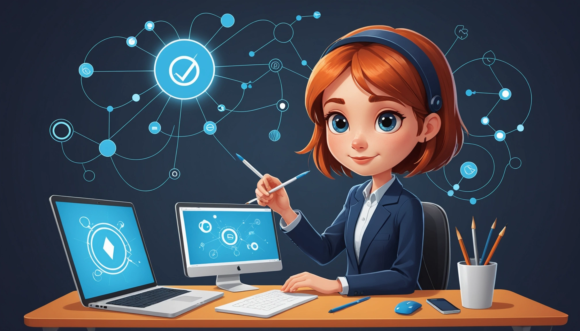 Advantages and Disadvantages of Webhooks for Leads, Digital art, technology concept, abstract, clean lines, minimalist, corporate blue and white, data visualization, glowing nodes, wordpress, php, html, css