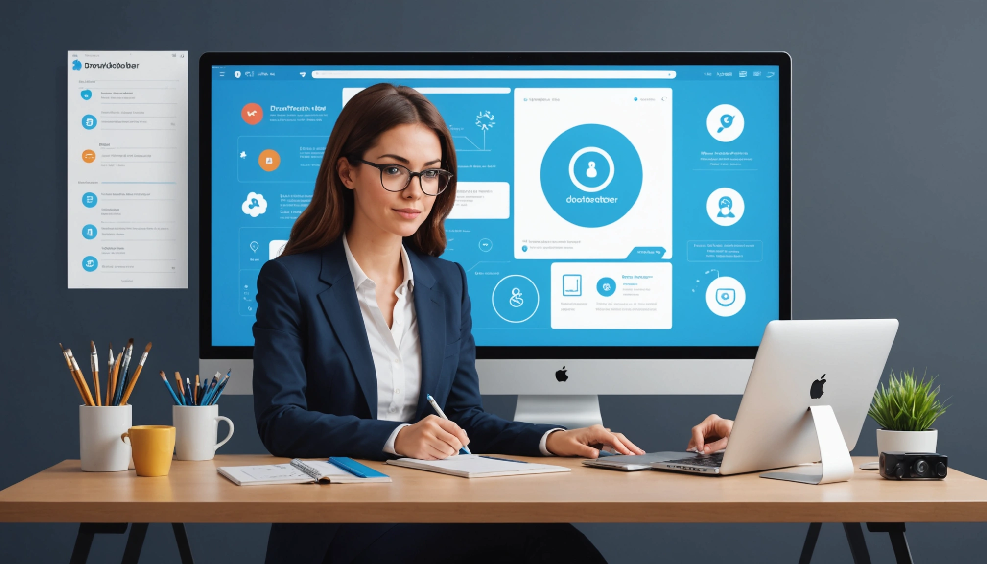 The Disadvantages of Buying Influencer Lists, Digital art, technology concept, abstract, clean lines, minimalist, corporate blue and white, data visualization, glowing nodes, wordpress, php, html, css