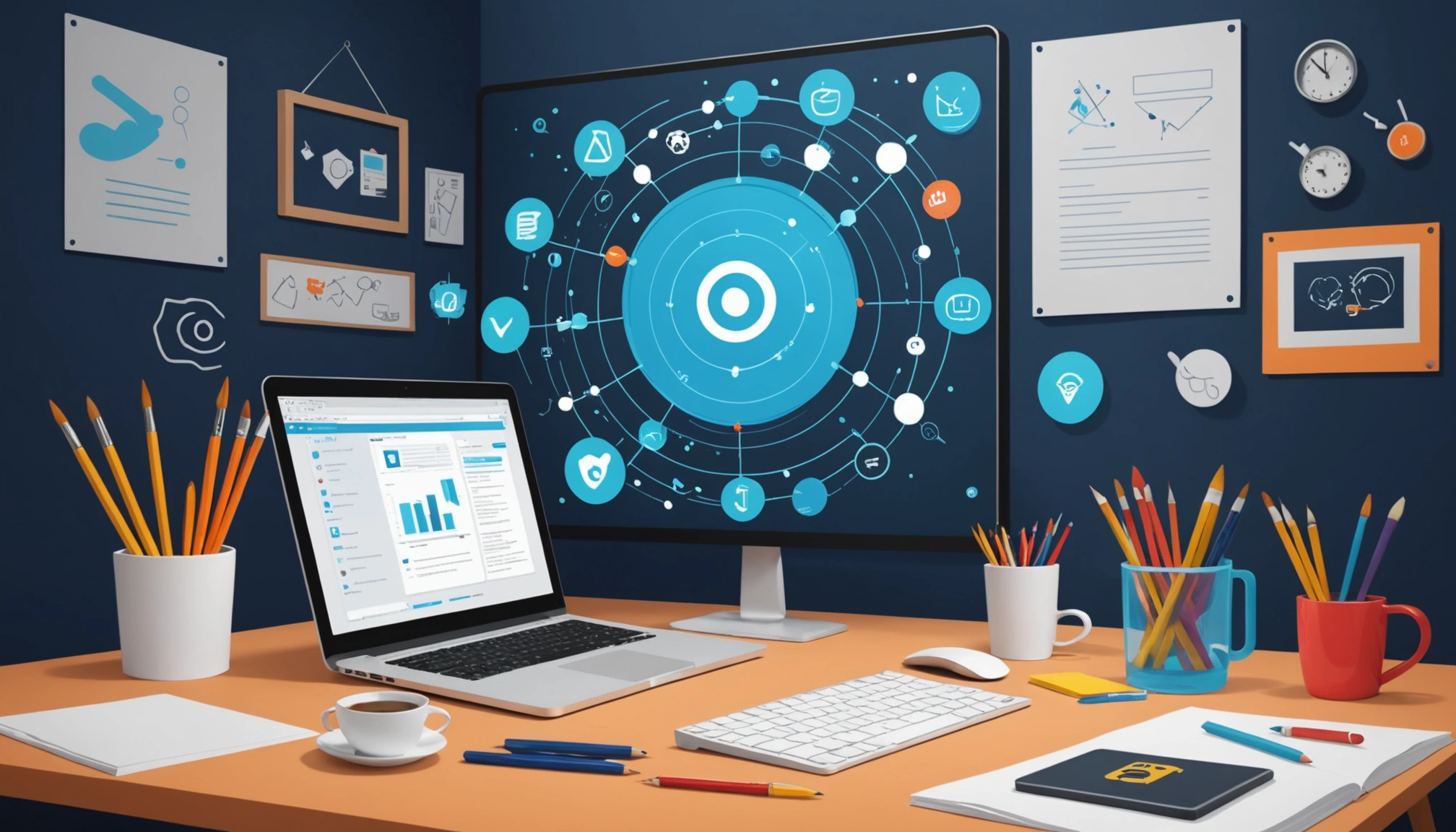 Pros and Cons of Scraping for Link Building, Digital art, technology concept, abstract, clean lines, minimalist, corporate blue and white, data visualization, glowing nodes, wordpress, php, html, css