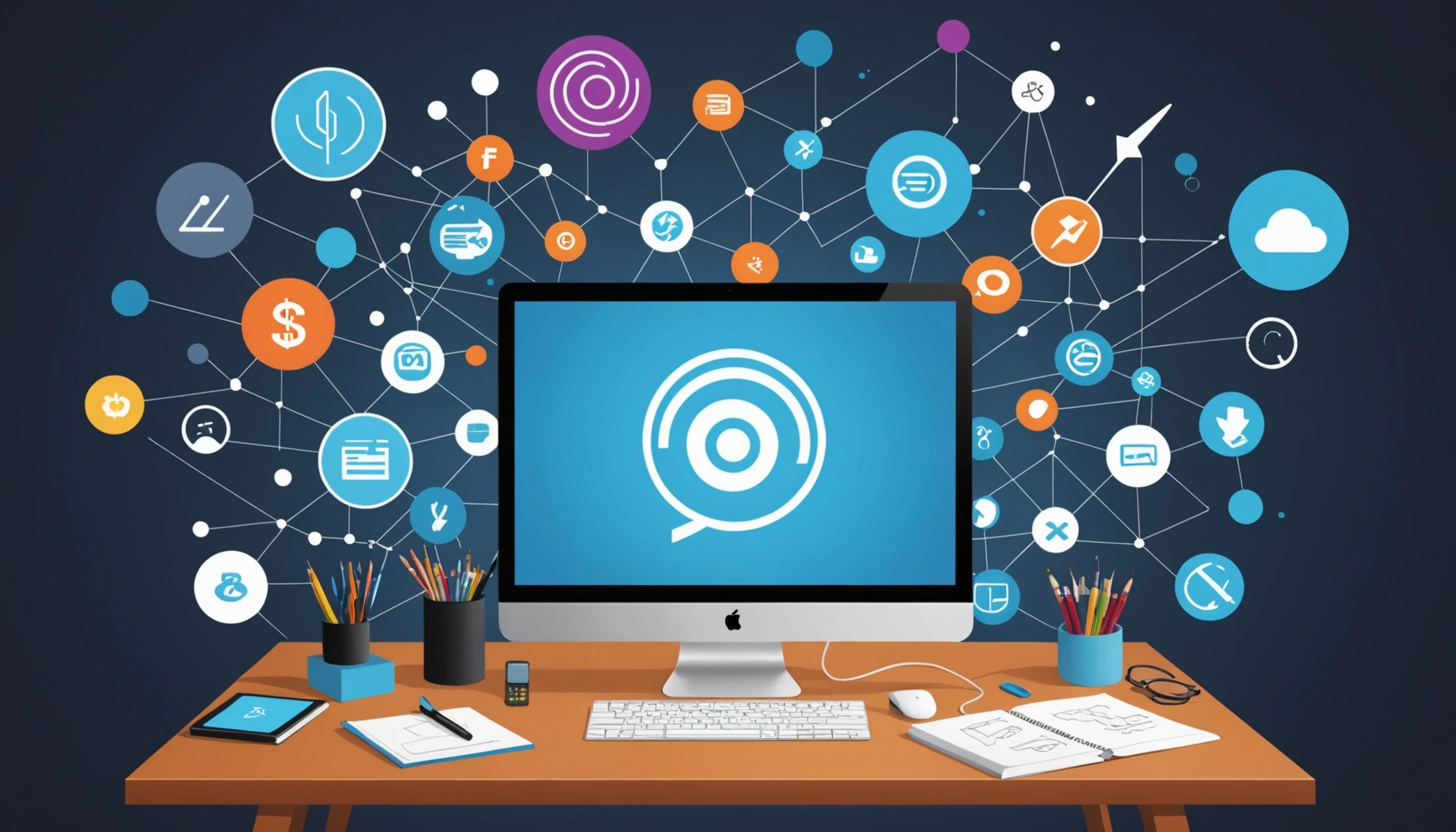 The Disadvantages of Buying Mailing Lists, Digital art, technology concept, abstract, clean lines, minimalist, corporate blue and white, data visualization, glowing nodes, wordpress, php, html, css