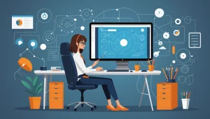 The Pros and Cons of Scraping for Telemarketing, Digital art, technology concept, abstract, clean lines, minimalist, corporate blue and white, data visualization, glowing nodes, wordpress, php, html, css