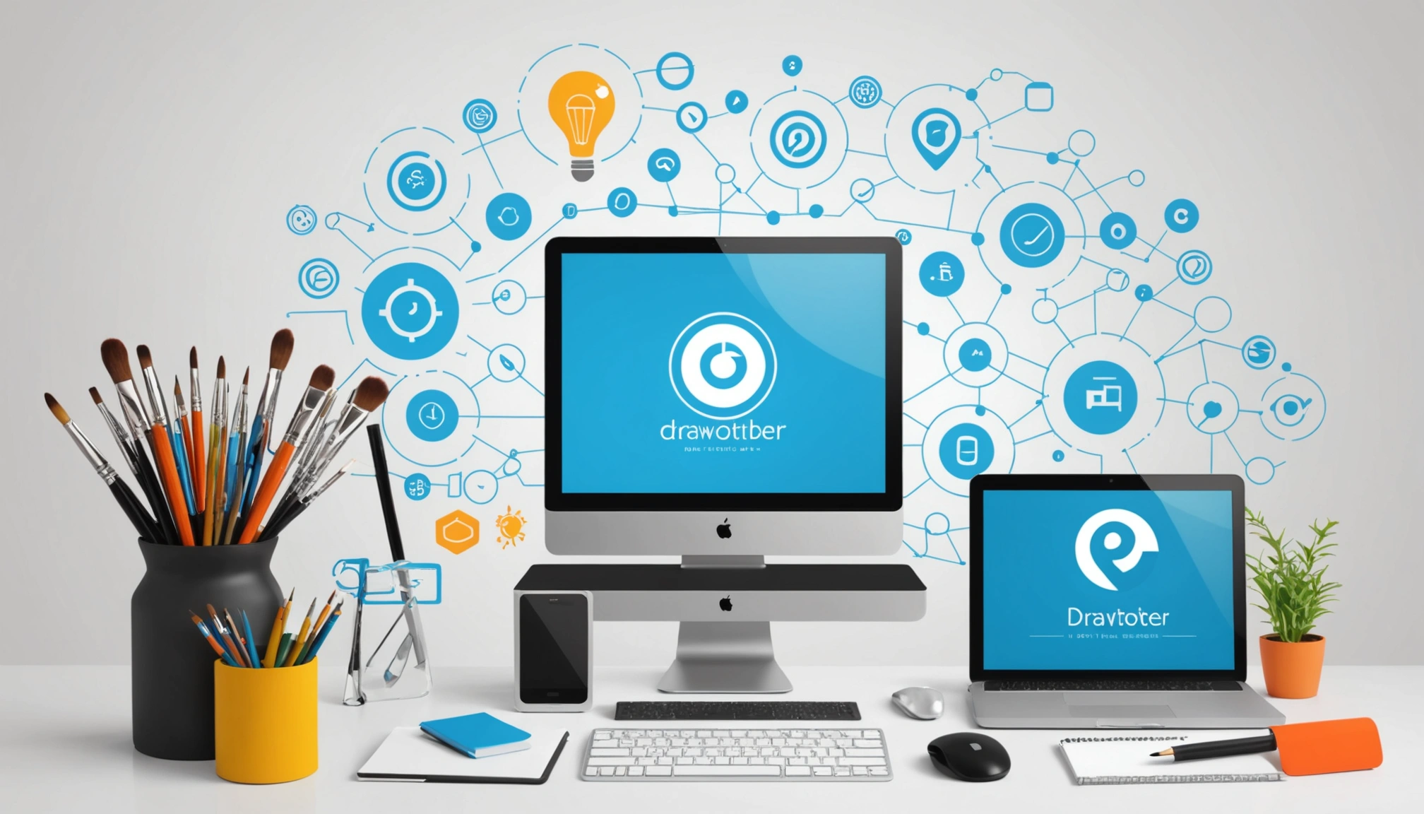 Why EfficientPIM is the Best for Staffing Agencies, Digital art, technology concept, abstract, clean lines, minimalist, corporate blue and white, data visualization, glowing nodes, wordpress, php, html, css