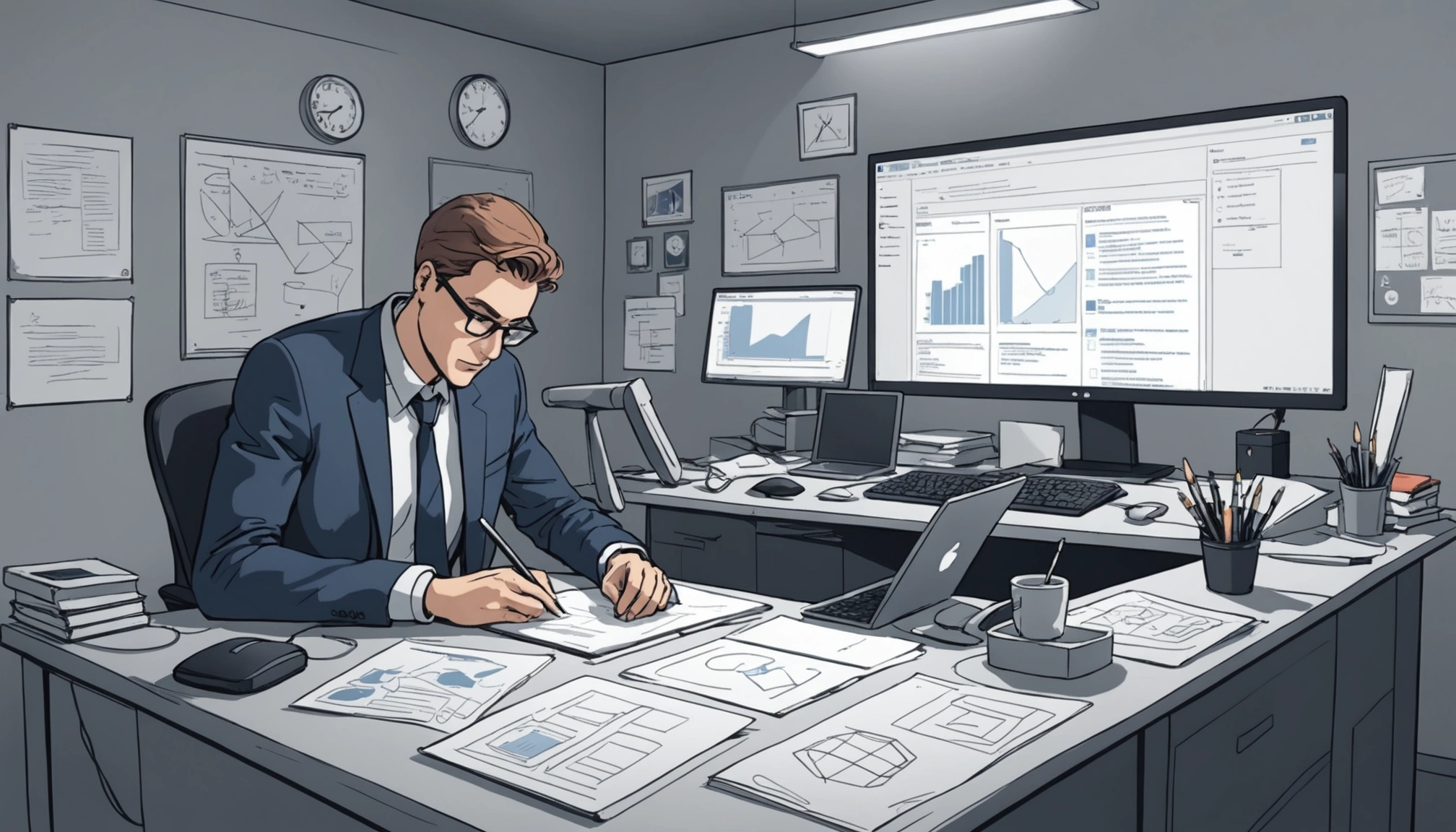 The Disadvantages of Using Old Industry Reports, Digital art, technology concept, abstract, clean lines, minimalist, corporate blue and white, data visualization, glowing nodes, wordpress, php, html, css